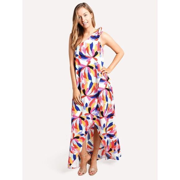 Crosby by Mollie Burch Sasha Maxi Dress Size 4 One Shoulder Abstract Artsy - Picture 1 of 12